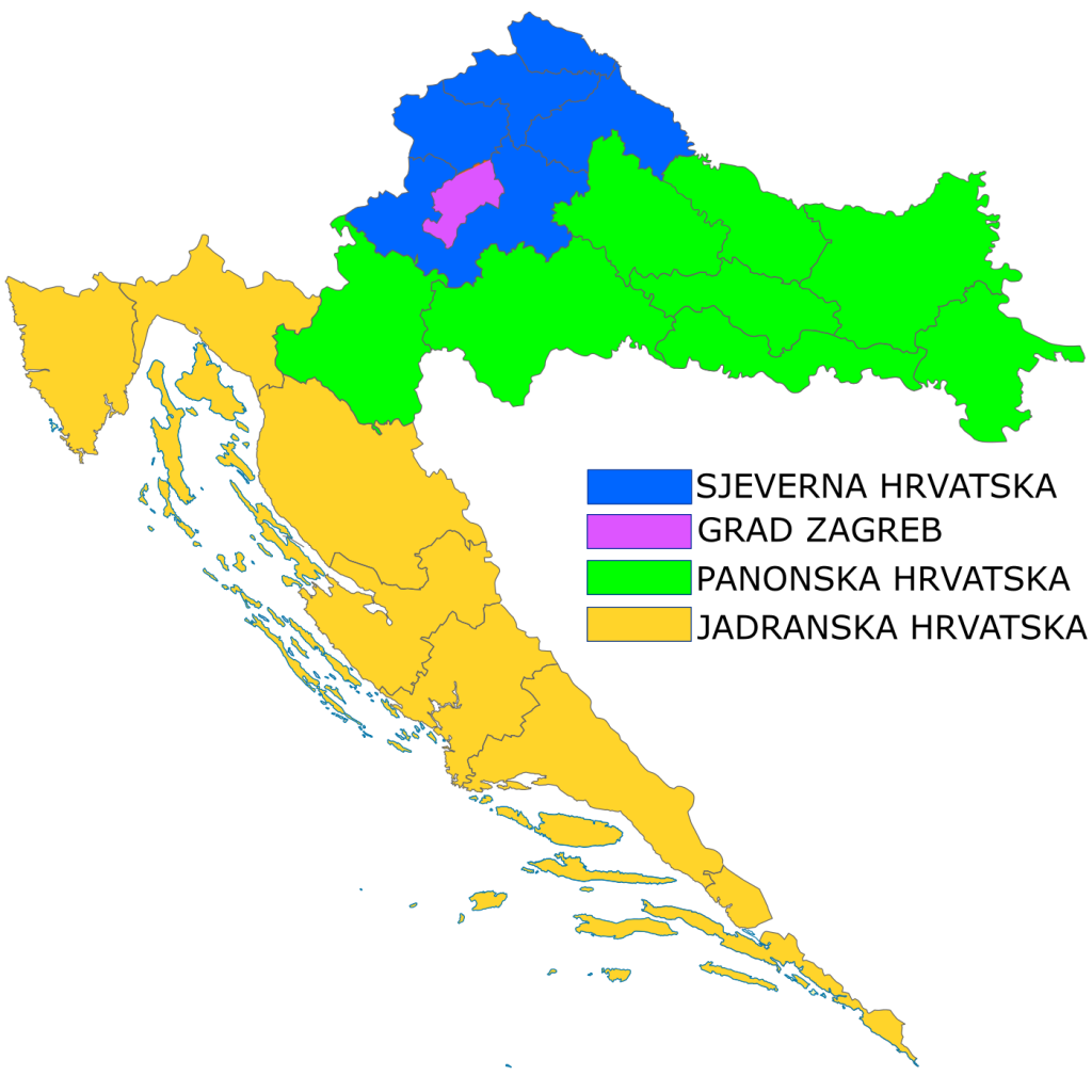 Podjela Hrvatske po NUTS 2 regijama po županijama